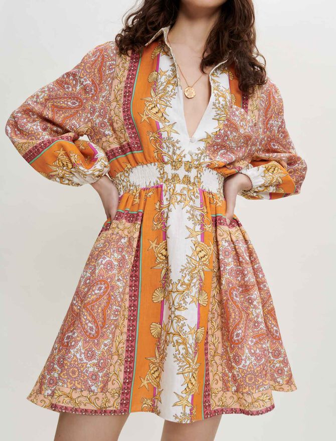 122ROQUILA Robe chemise en lin imprimé foulard