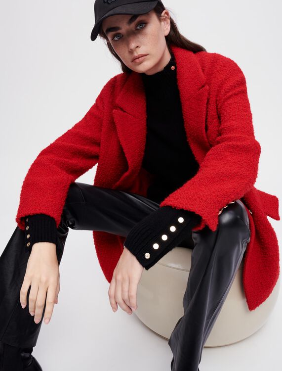 Manteau en tweed fantaisie rouge - Manteaux courts - MAJE