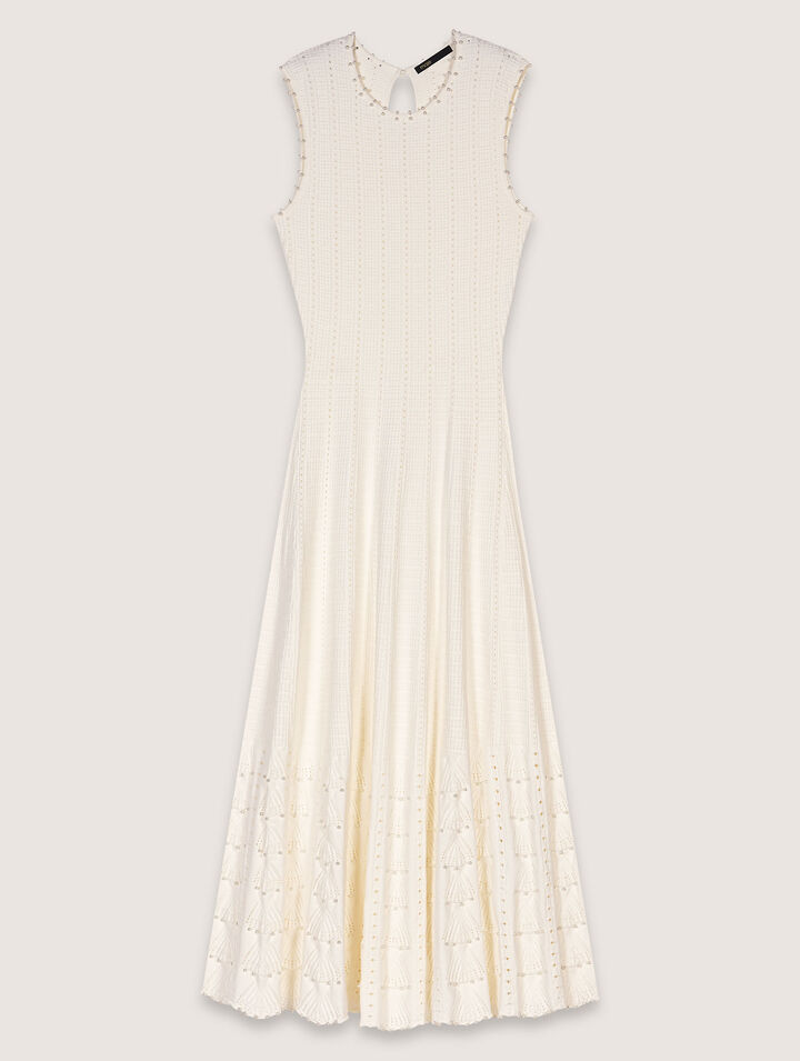 Robe en maille pointelle perlée