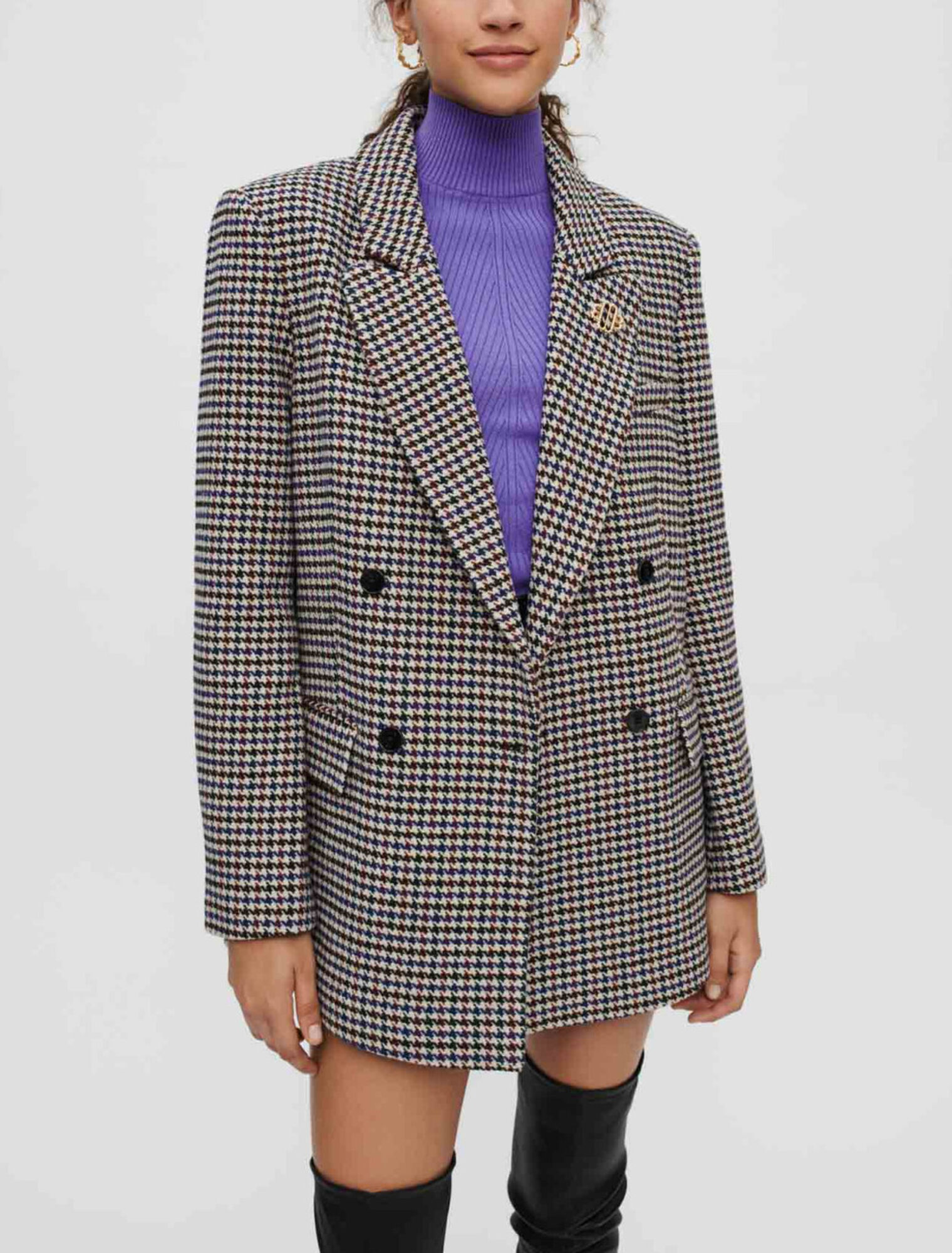 Veste large et épaisse en pied de poule