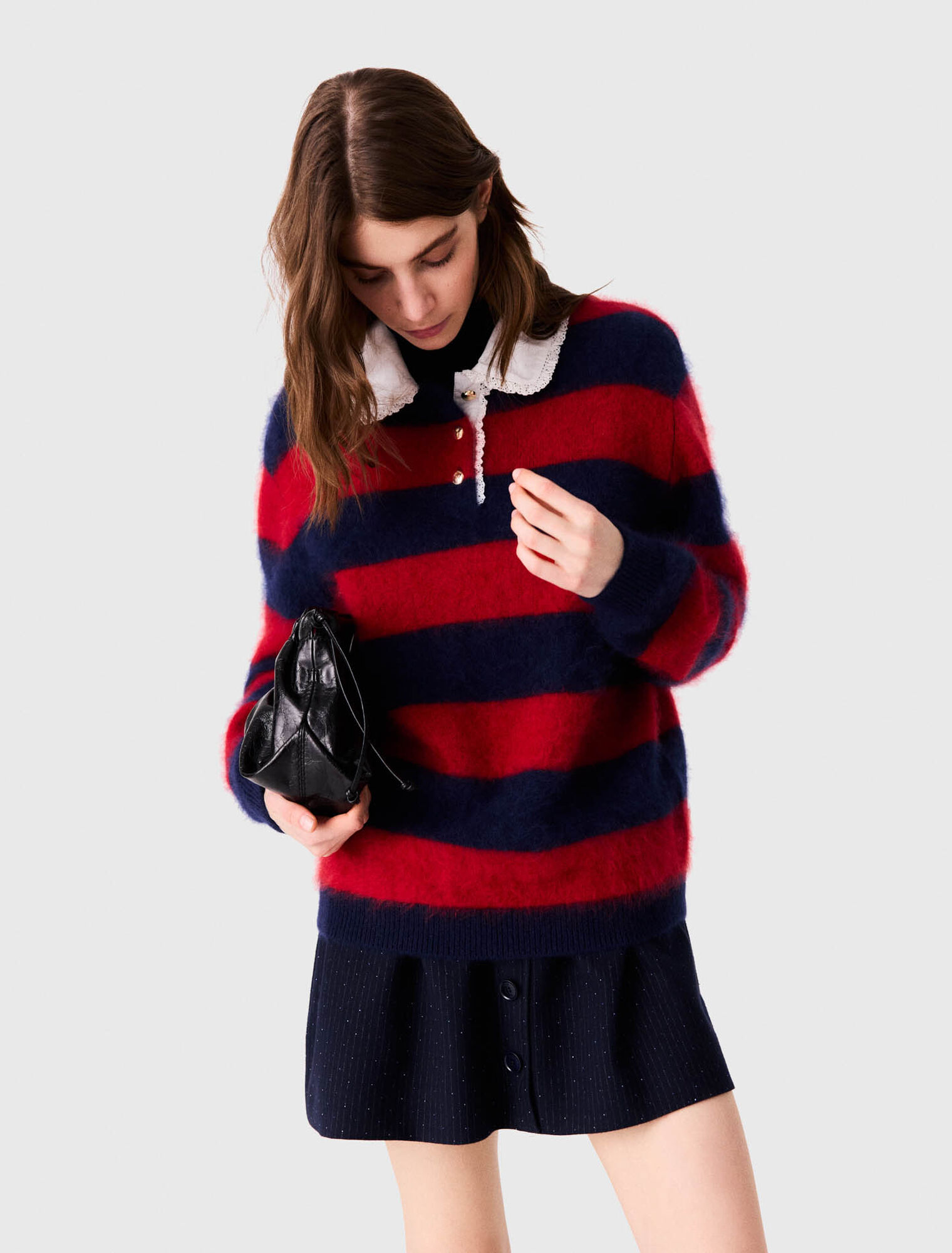 Pull fluffy avec col en popeline