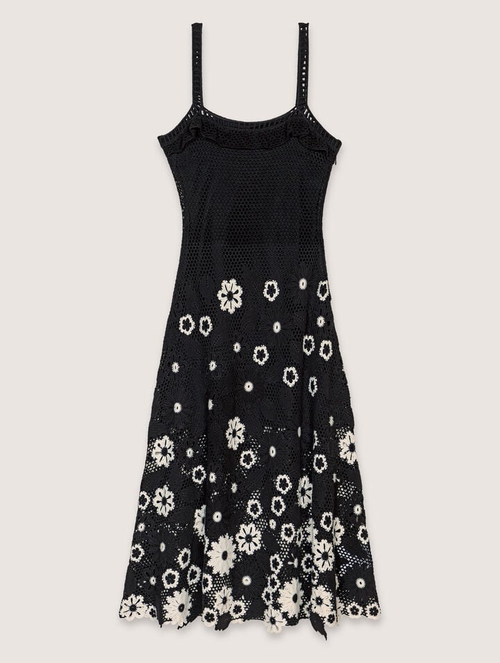 Maje Womens Bicolore Sleeveless Floral-pattern Cotton-crochet Midi Dress In Multi
