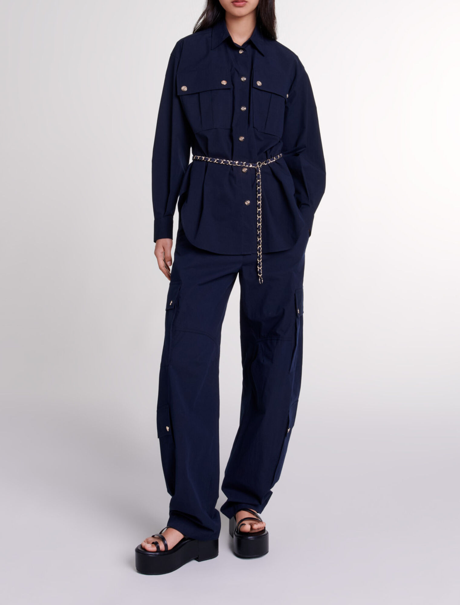 Chemise longue ceintur&eacute;e 