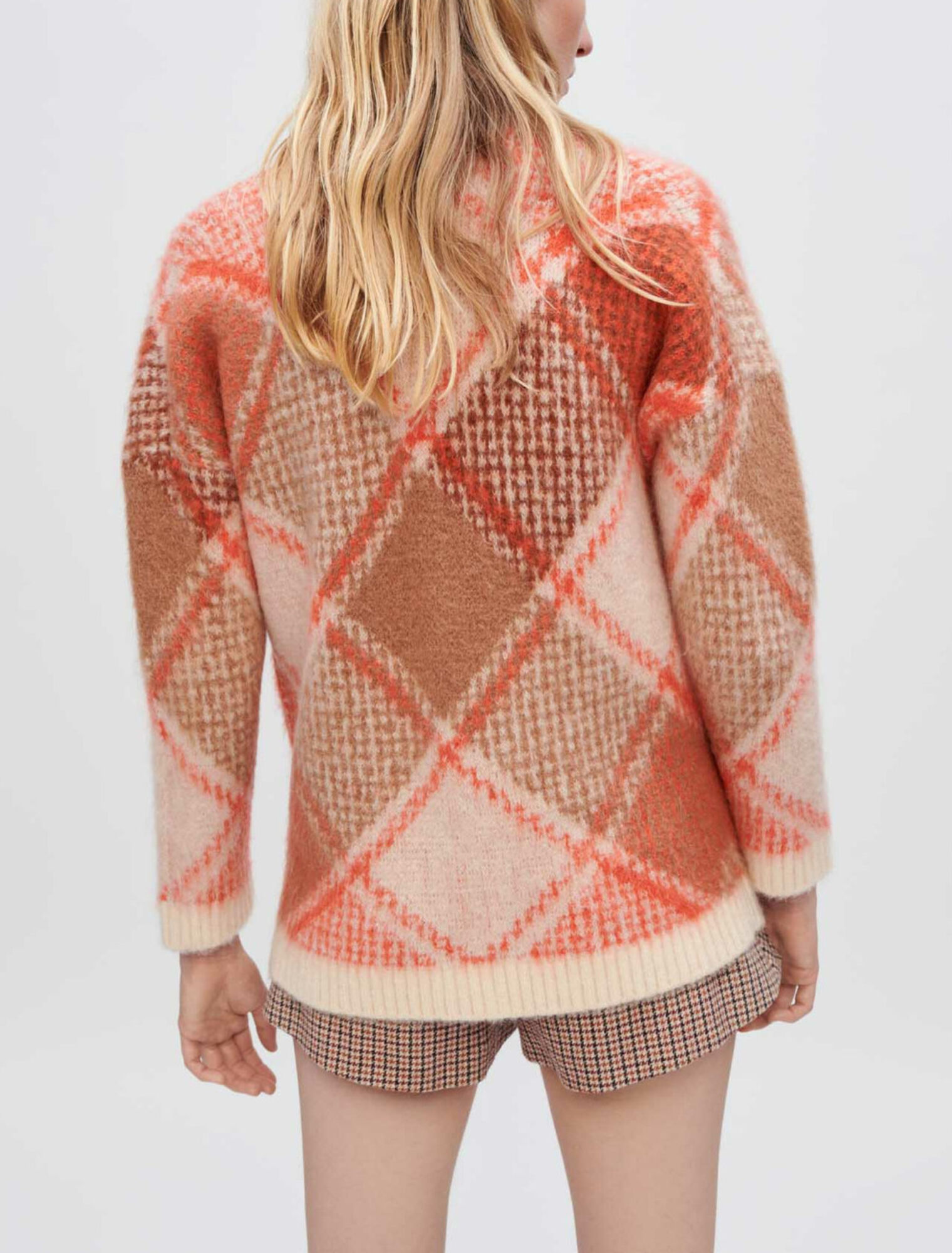 Cardigan fluffy en jacquard losanges