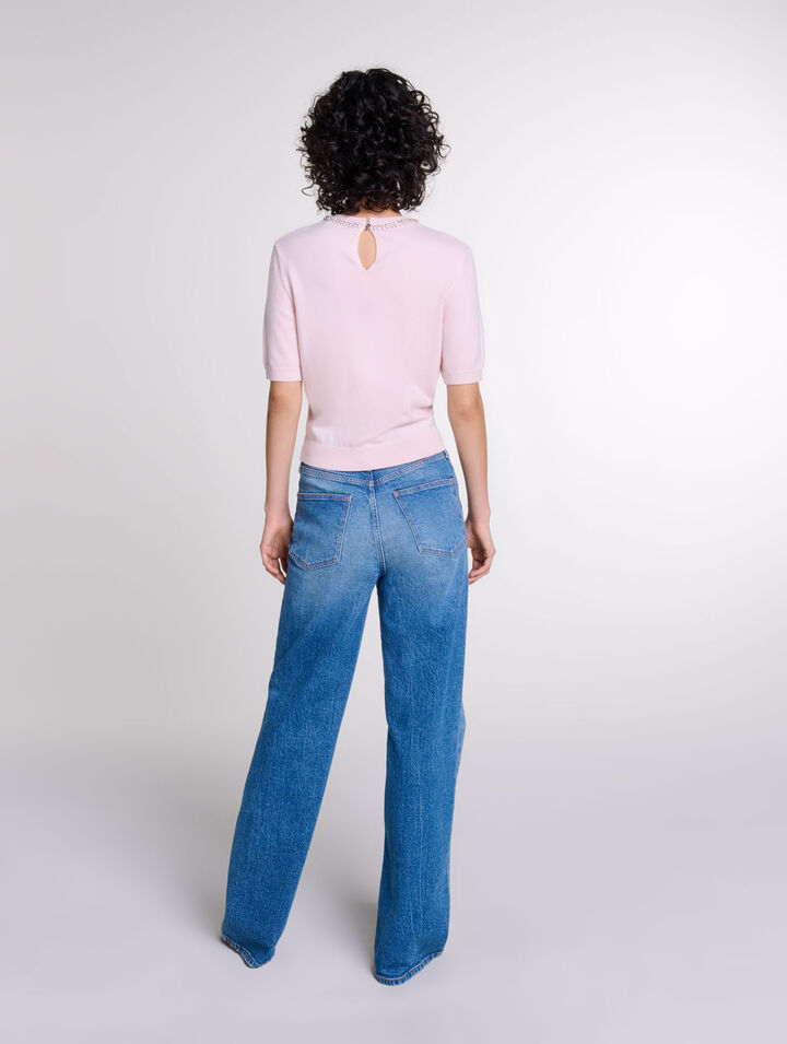 Pull court en maille avec strass