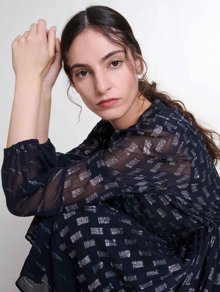 Robe courte plissée à imprimé fleurs
