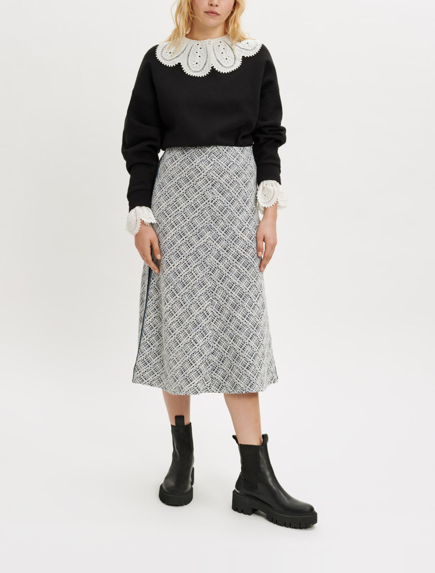 Jupe midi en tweed