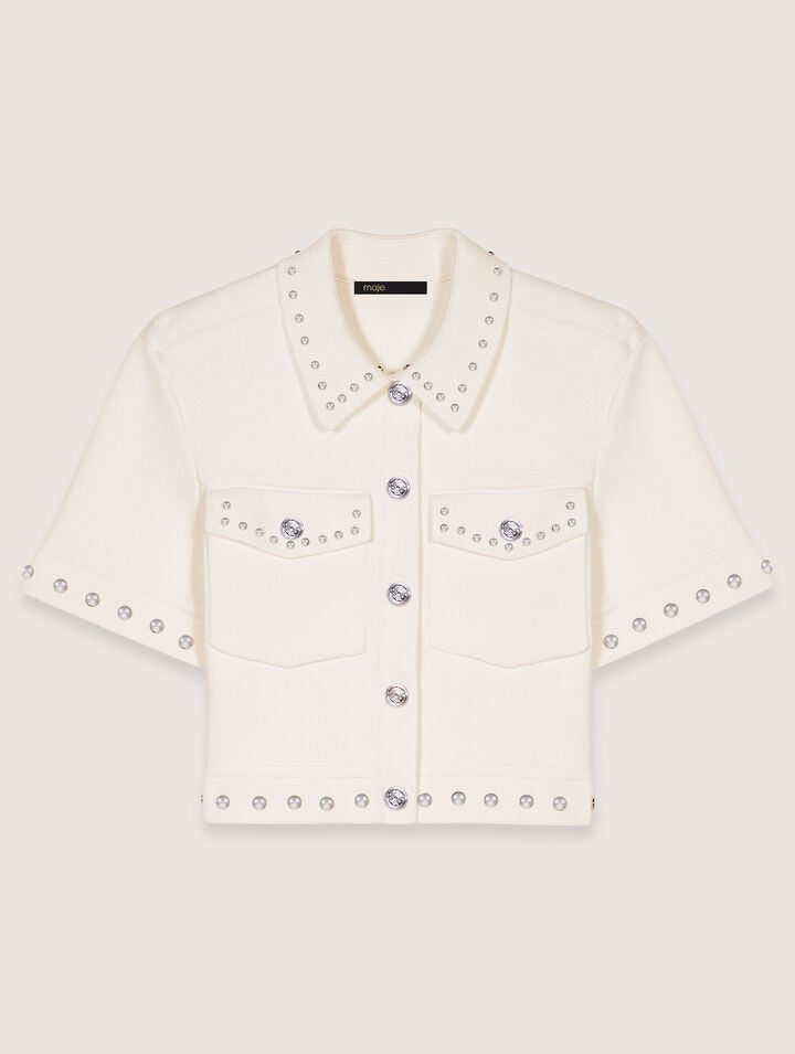 Maje Moboy Studded Cropped Cardigan In Ecru