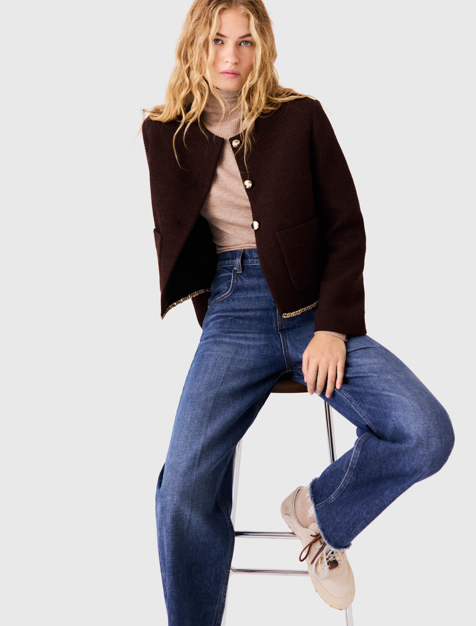 Veste en tweed avec un galon cha&icirc;ne