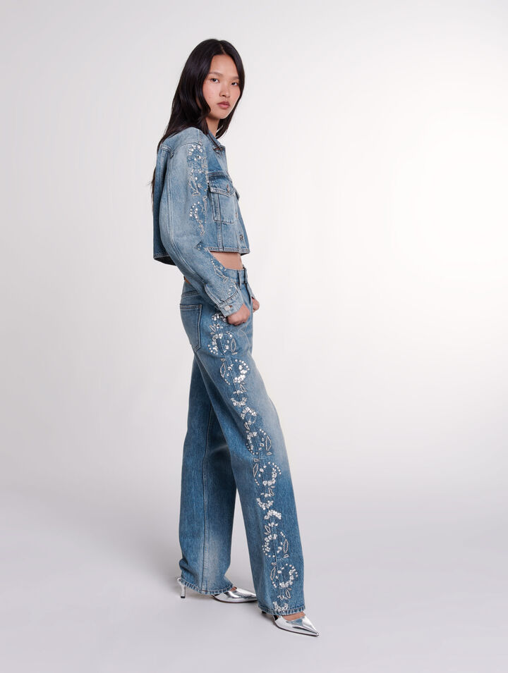 Blouson en denim brodé 