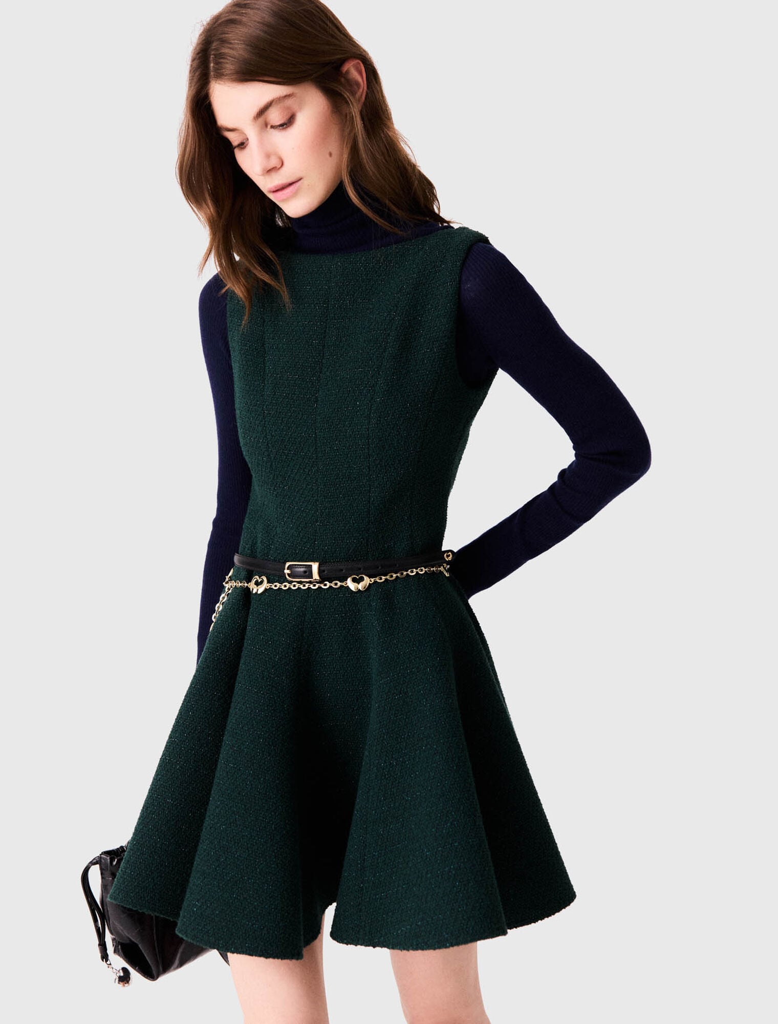 Robe courte sans manches en tweed