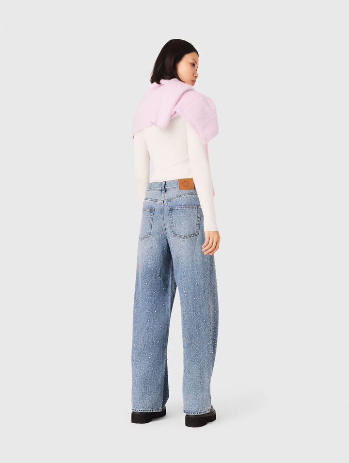 Jean large avec strass all over