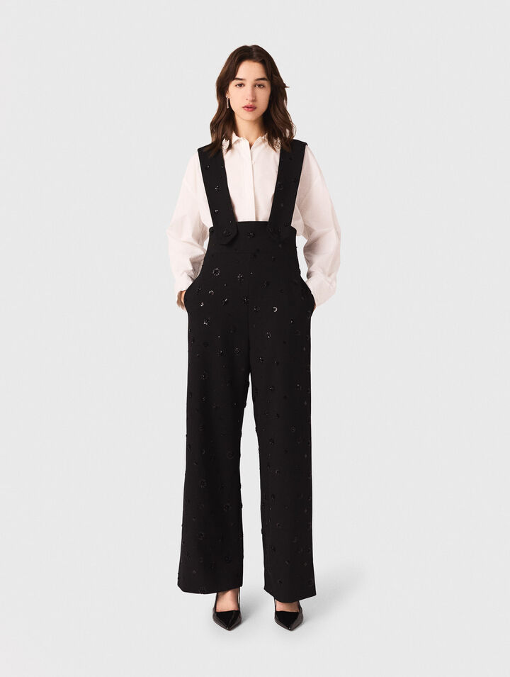 Pantalon à bretelles brodé