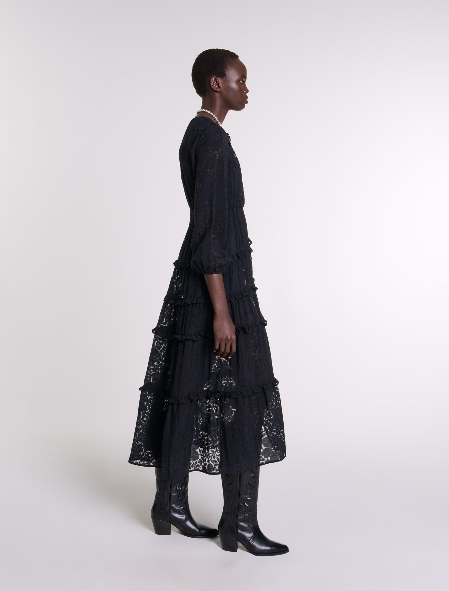 Robe longue volantée à motif