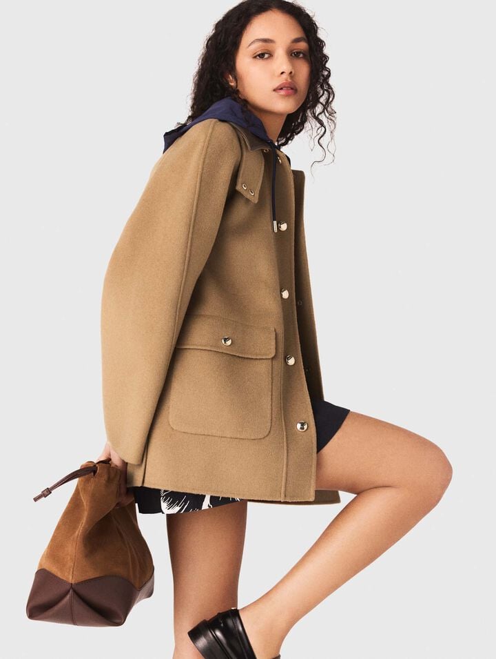 Manteau en laine &agrave; capuche amovible