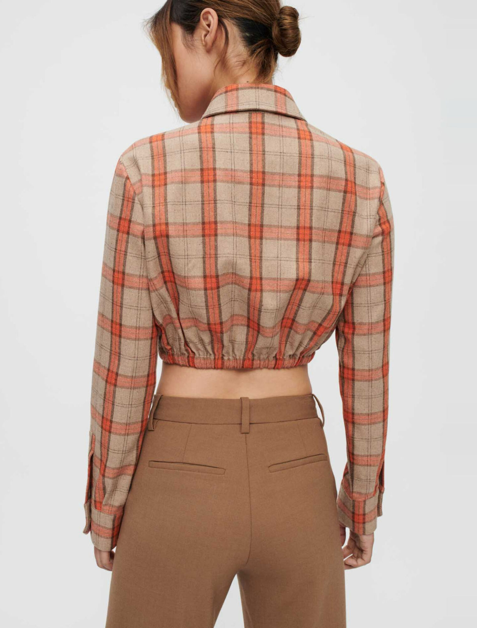Chemise crop à carreaux camel et orange