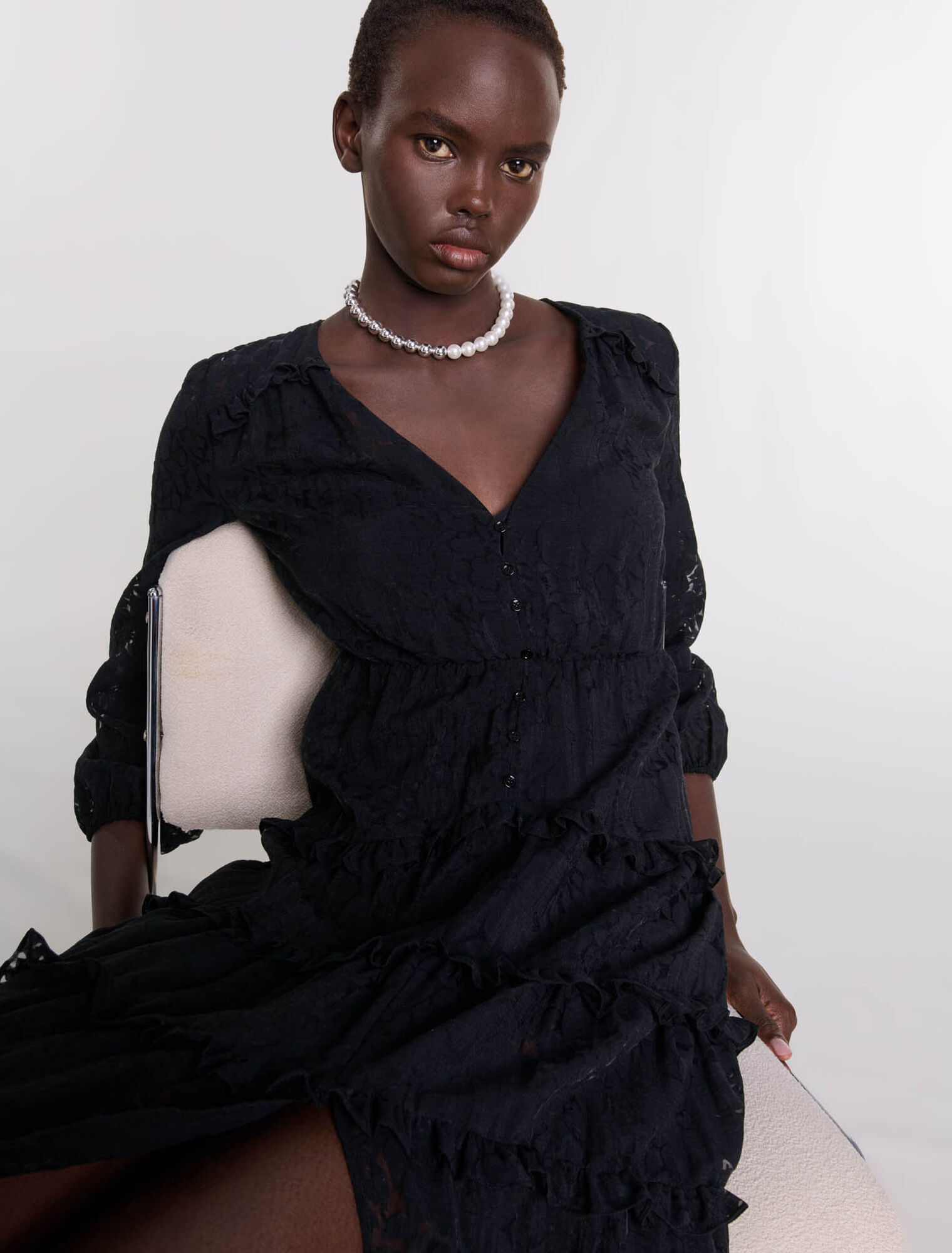 Robe longue volantée à motif