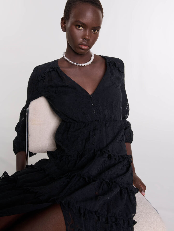 Robe longue volantée à motif