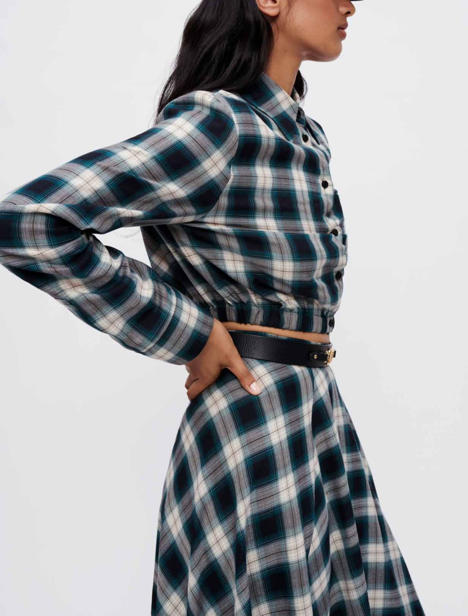 Chemise cropped en coton à carreaux