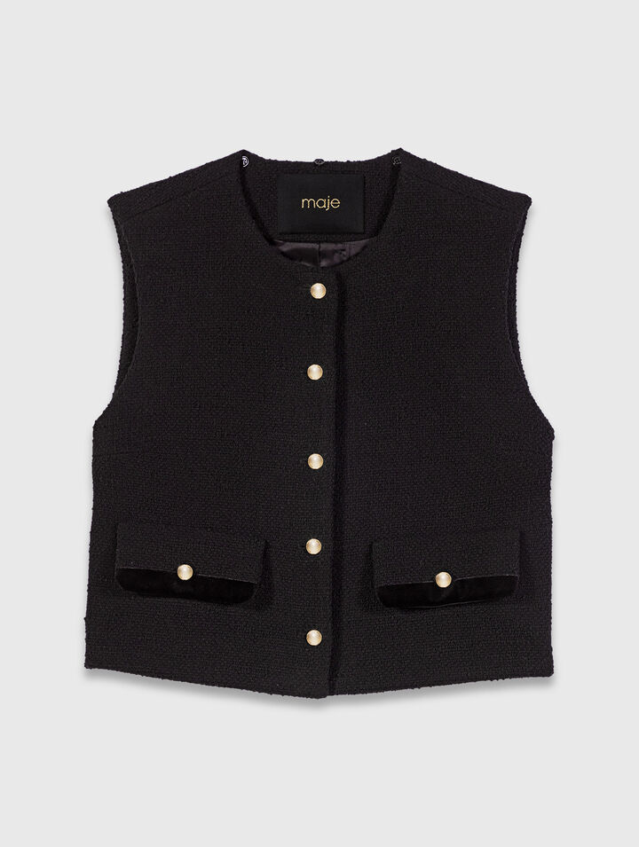 Top en tweed avec galons en velours