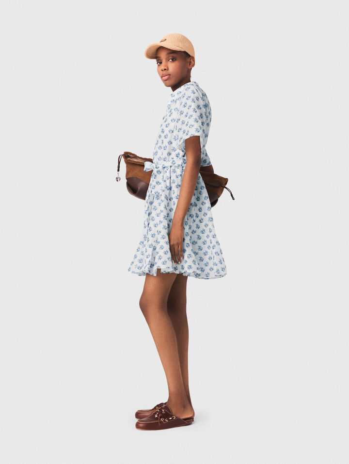 Robe courte imprim&eacute;e en lin m&eacute;lang&eacute;