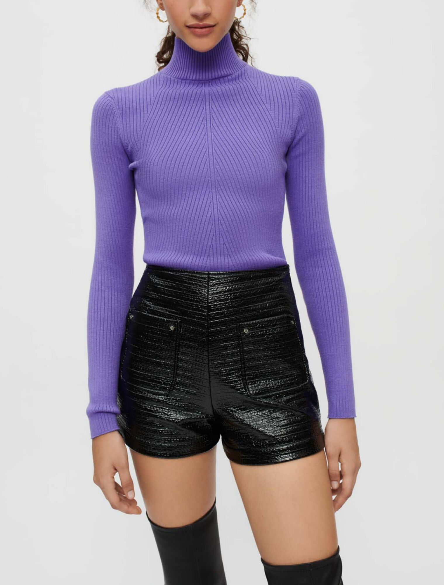 Short en tweed embossé et vinyle noir