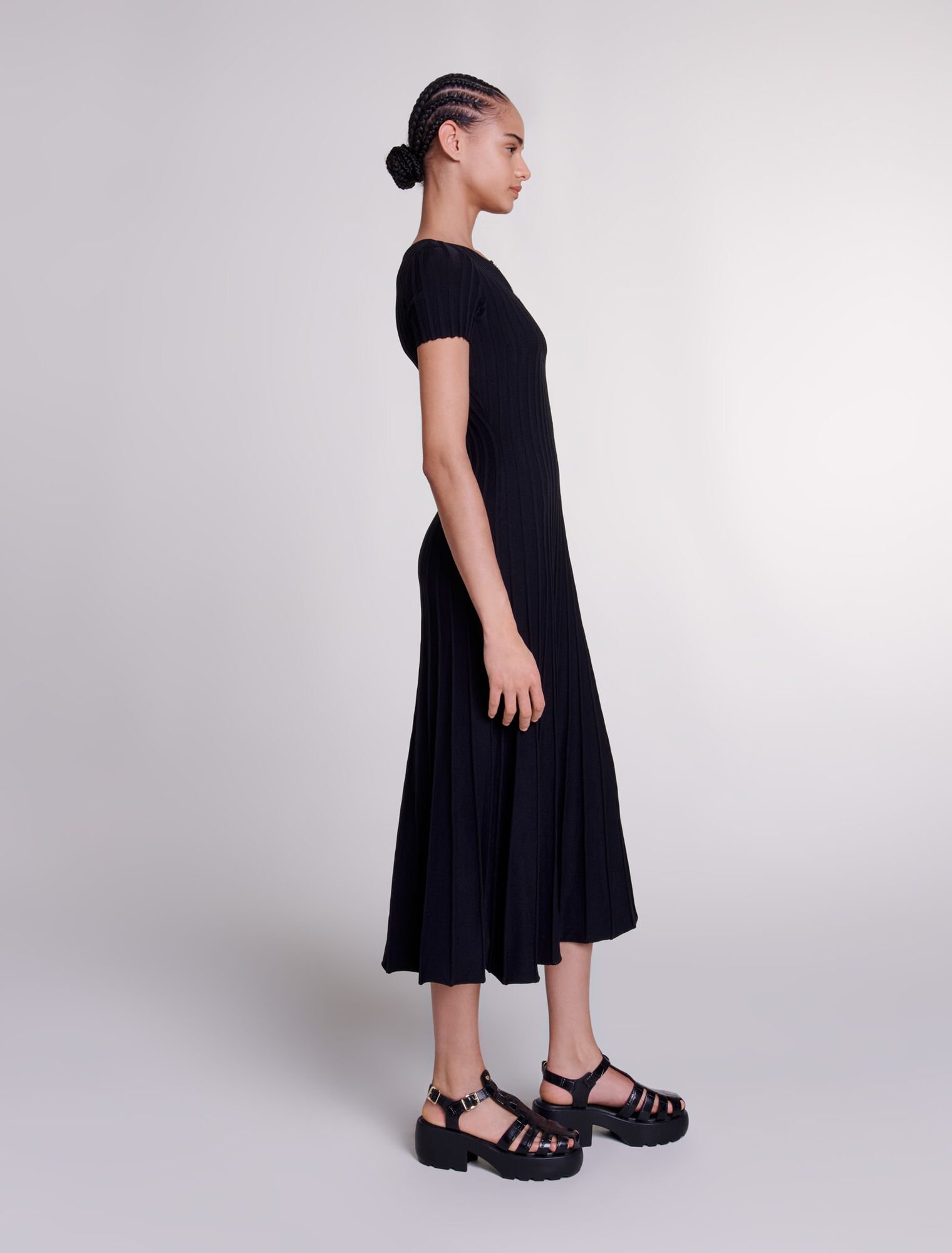 Robe longue en maille côtelée