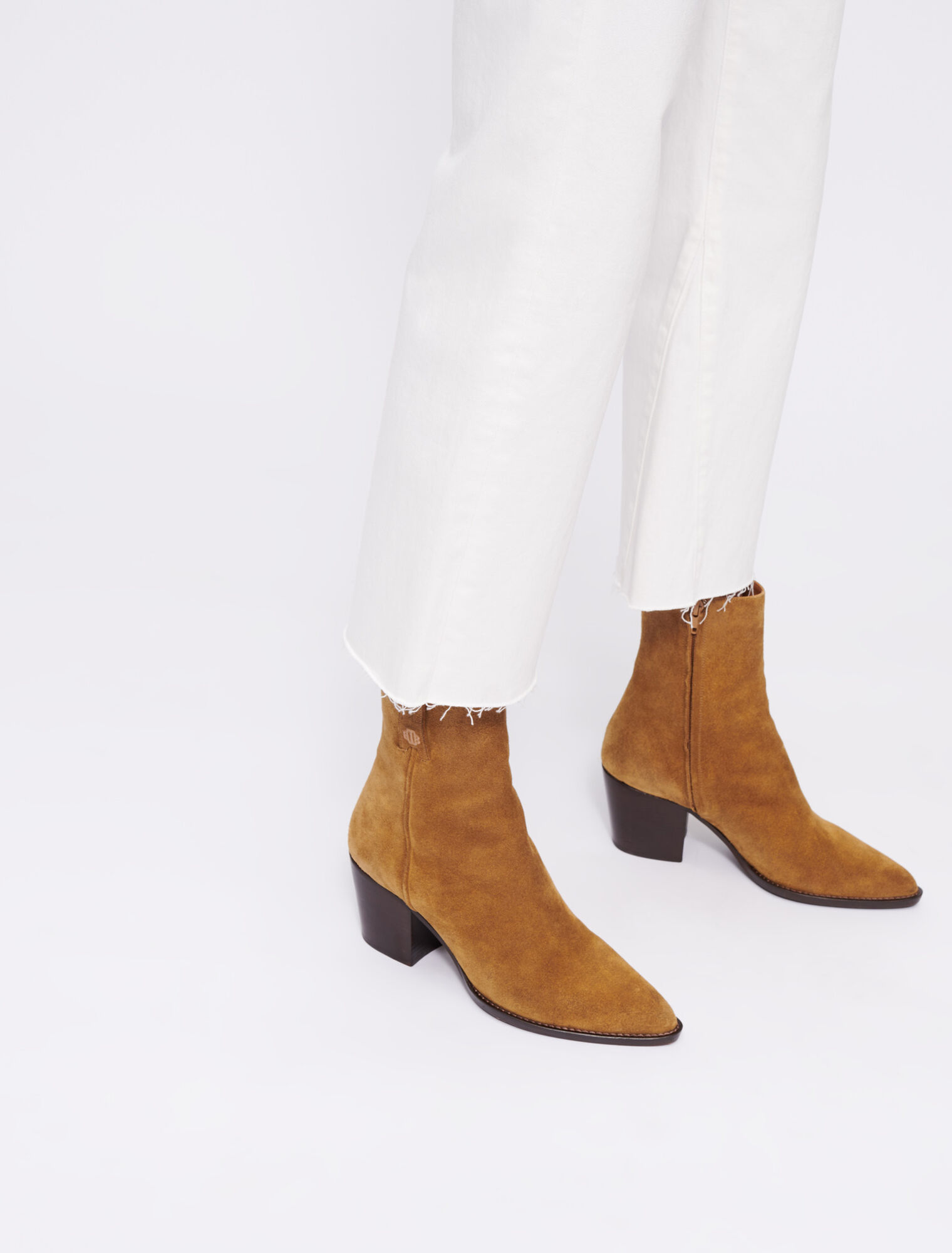 Bottines santiags en cuir suède camel