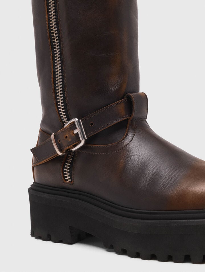 Bottes biker en cuir