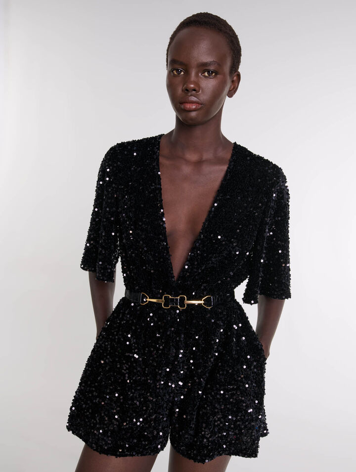 Combishort velours et sequins