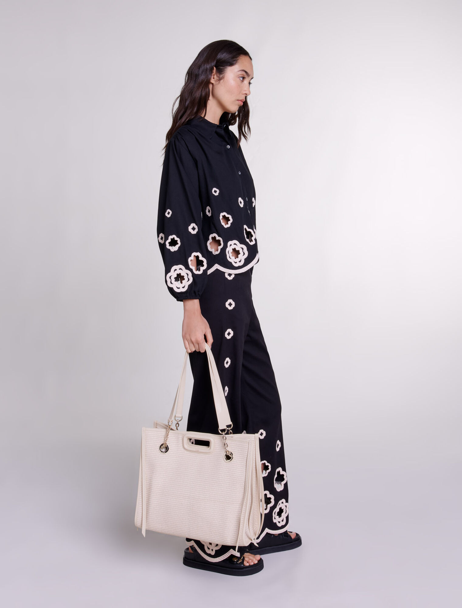 Cabas en textile effet raphia