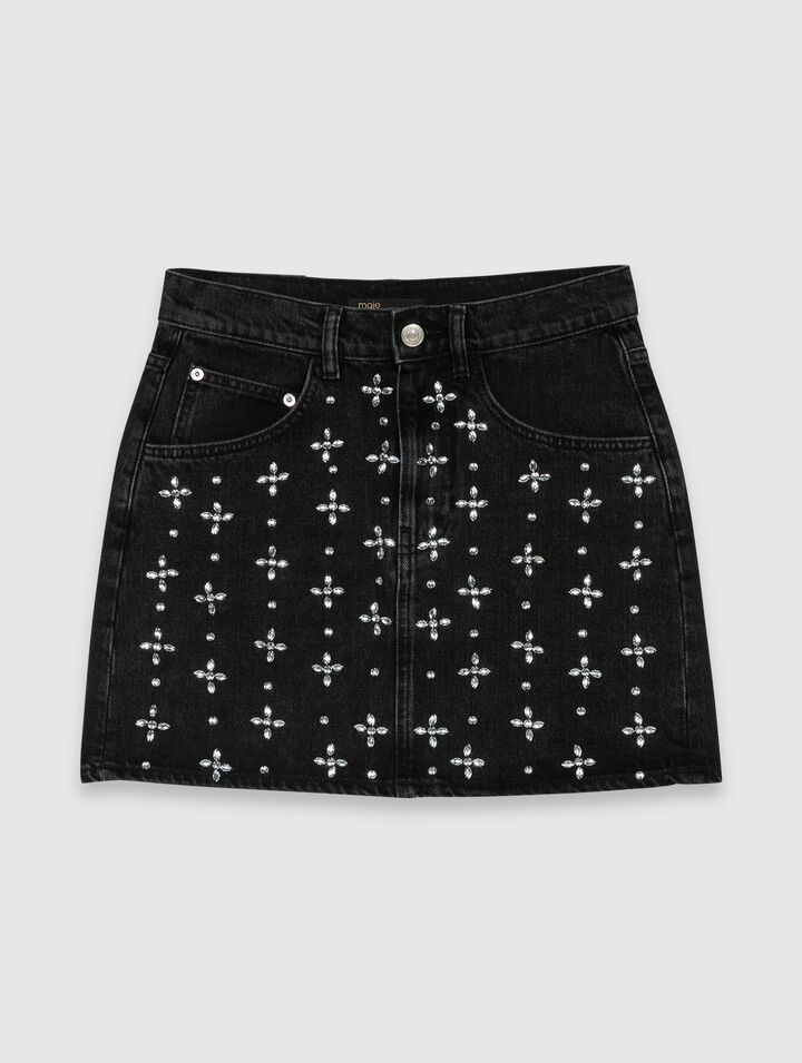 Jupe courte denim à strass