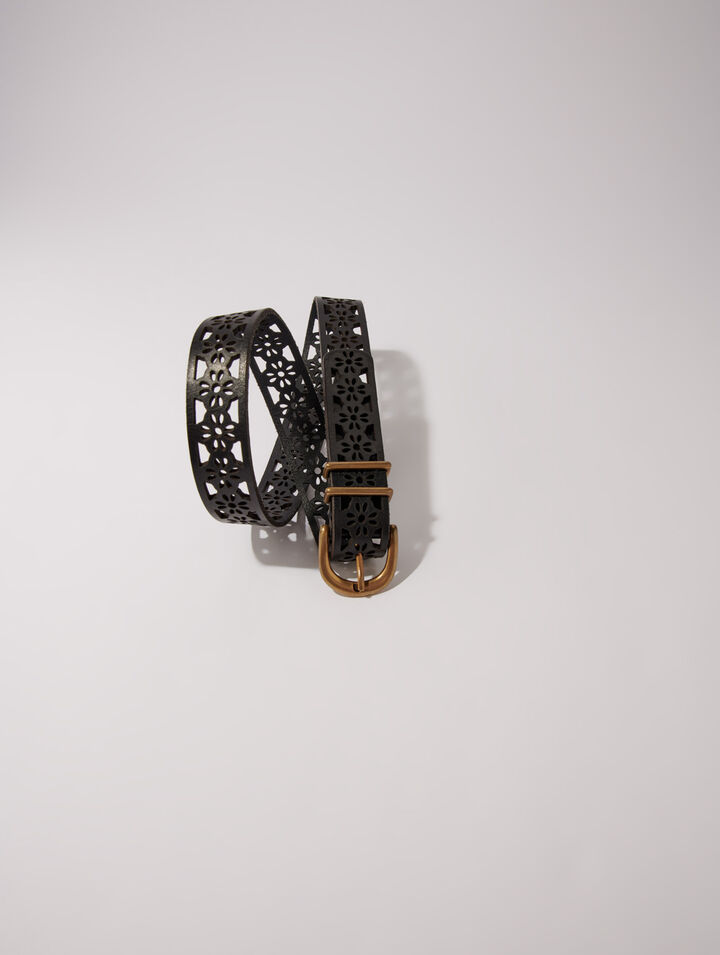 Ceinture en cuir détail fleurs