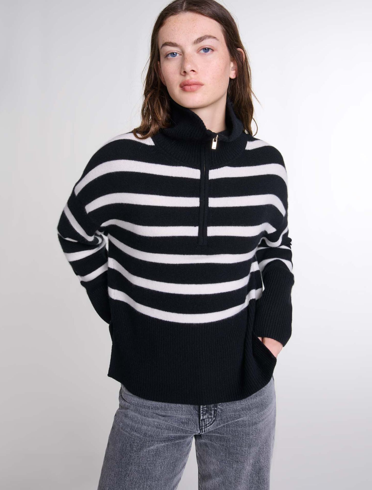 Pull à col montant imprimé rayures