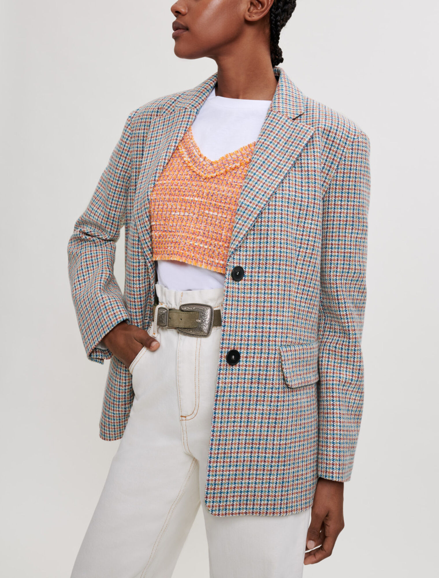 Veste tailleur à motif pied de poule