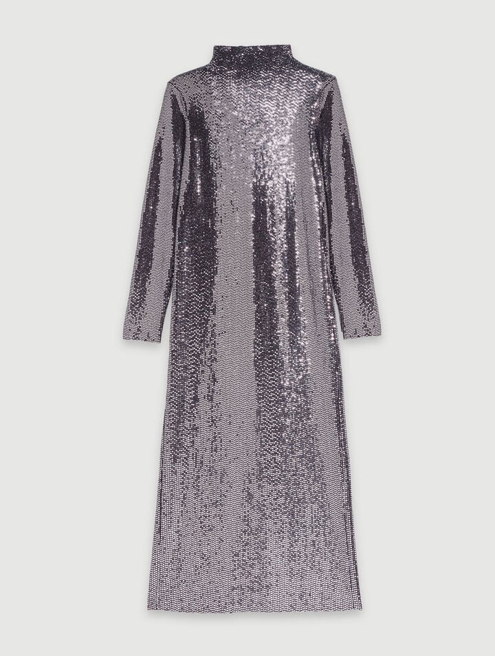 Robe Longue Glitter - Argent - Maje