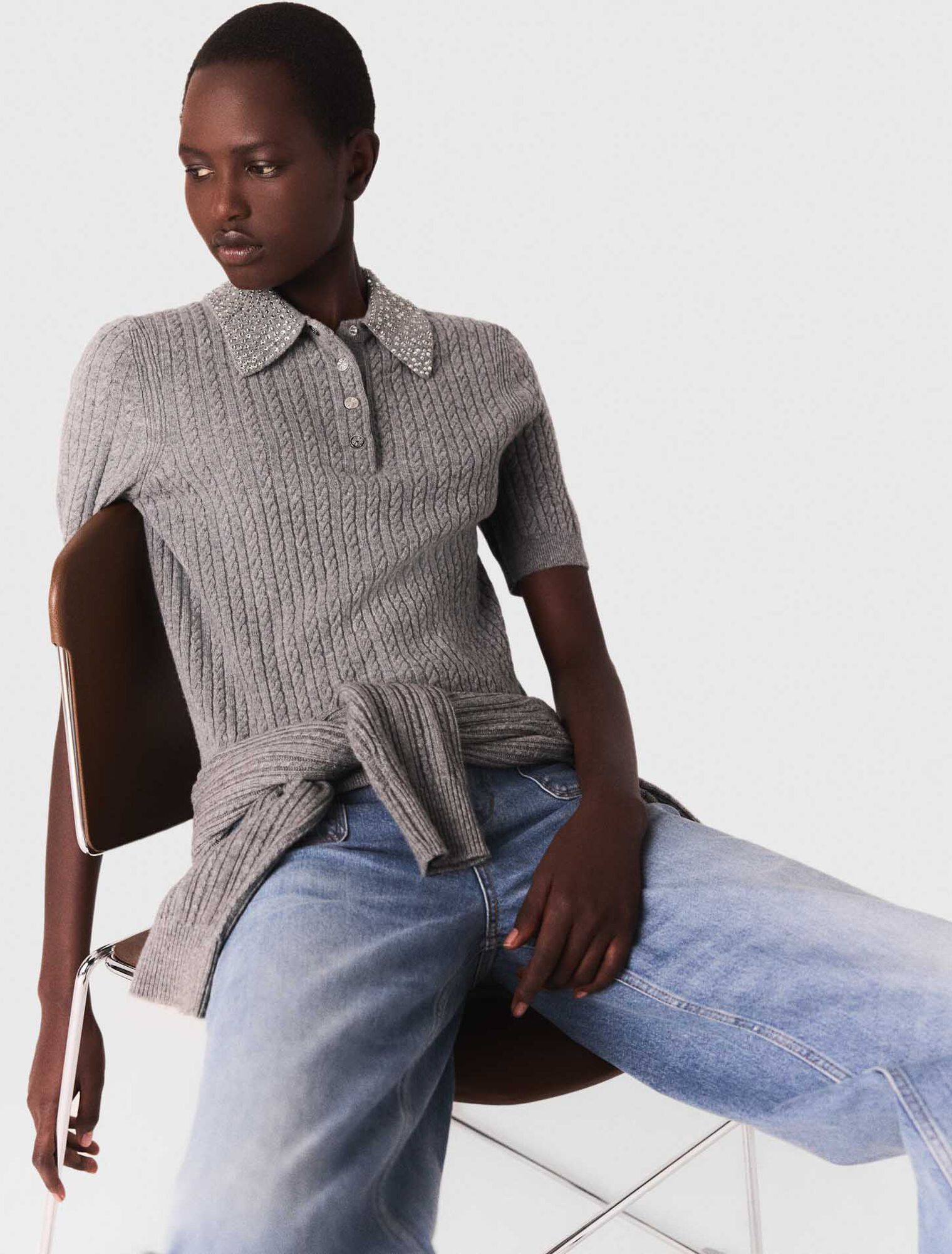 Polo en laine avec col strassé