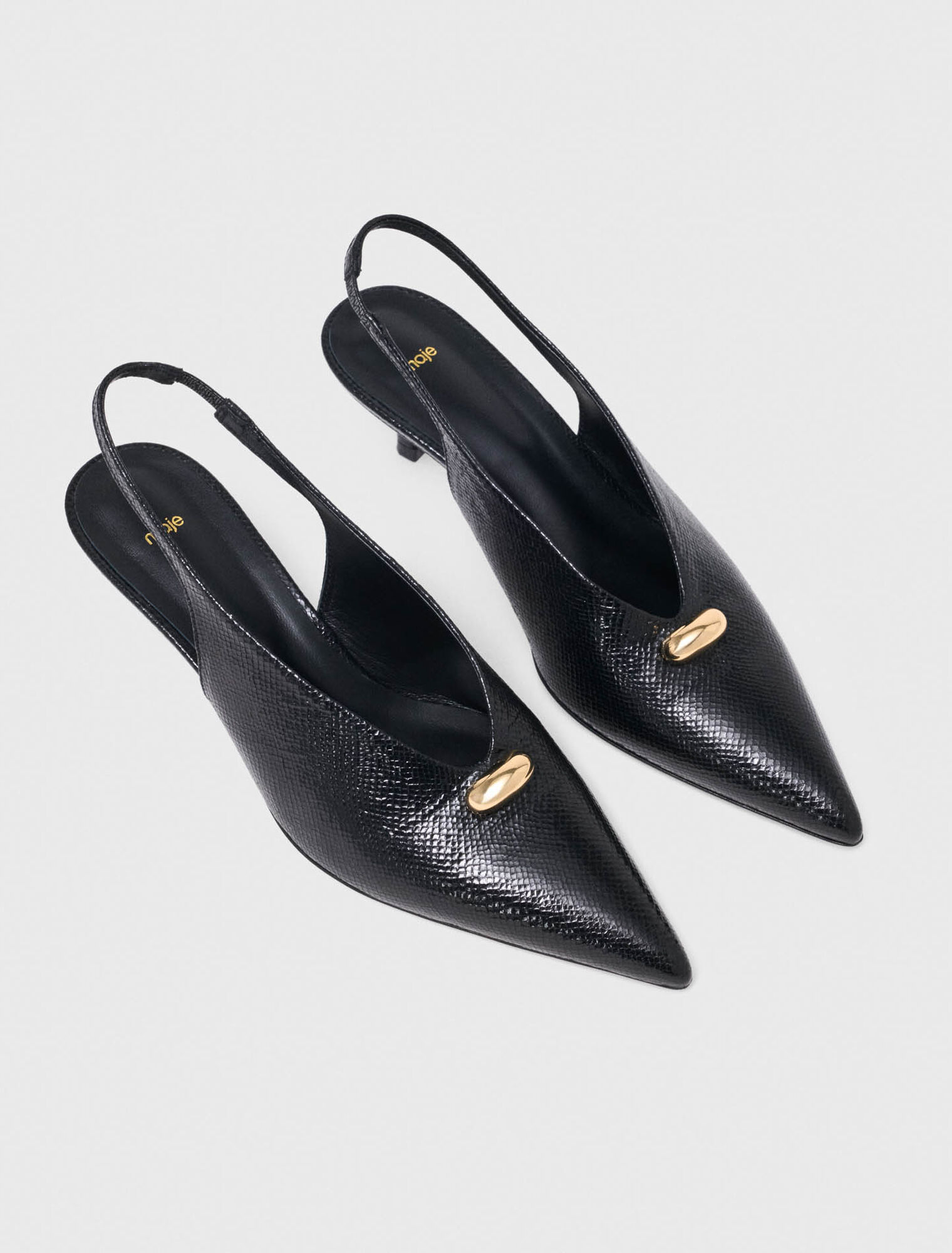 Slingbacks pointues en cuir emboss&eacute;