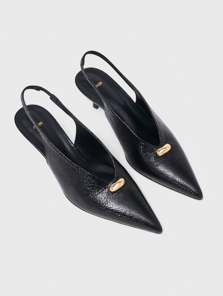 Slingbacks pointues en cuir emboss&eacute;