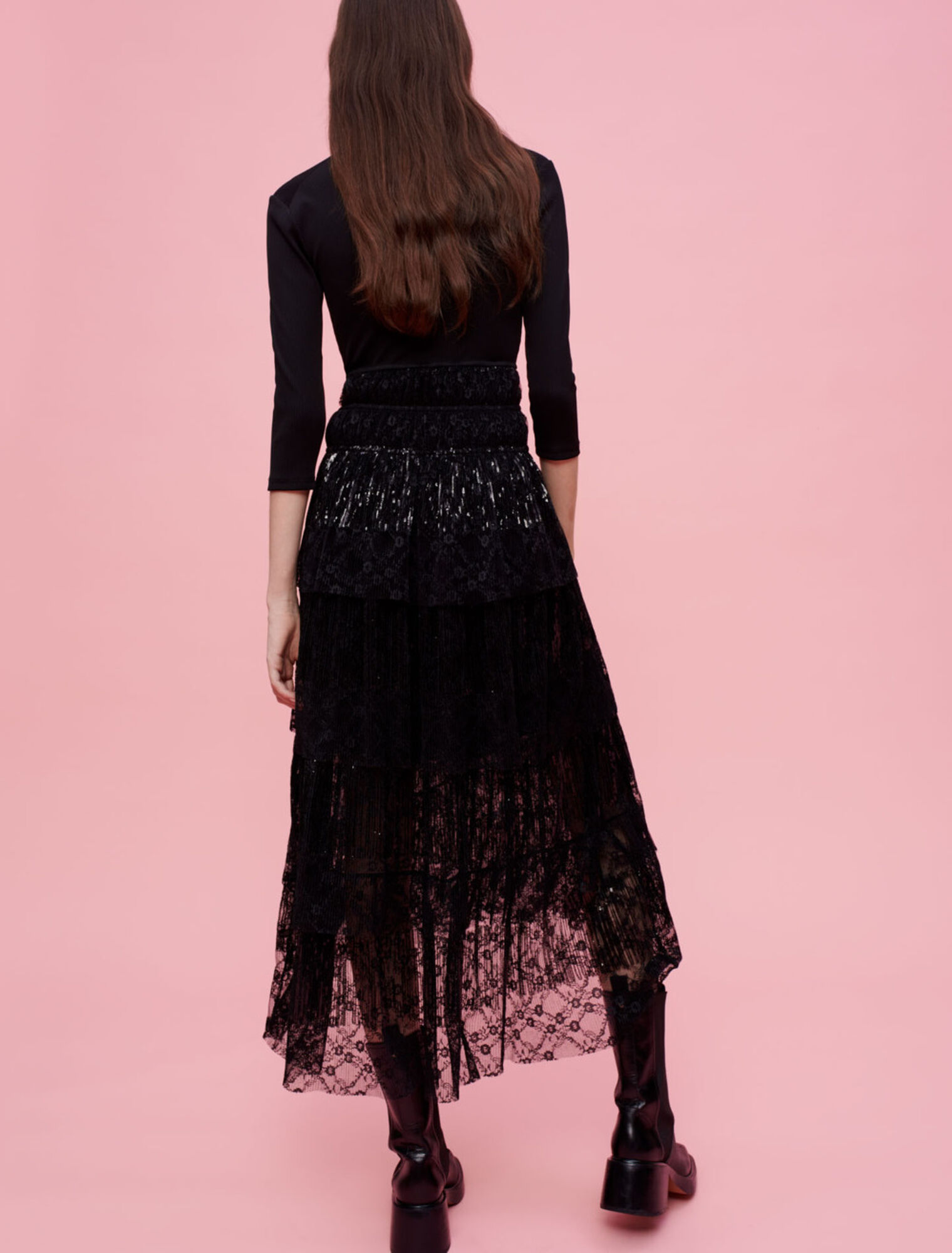 Robe en mix jersey et dentelle sequins