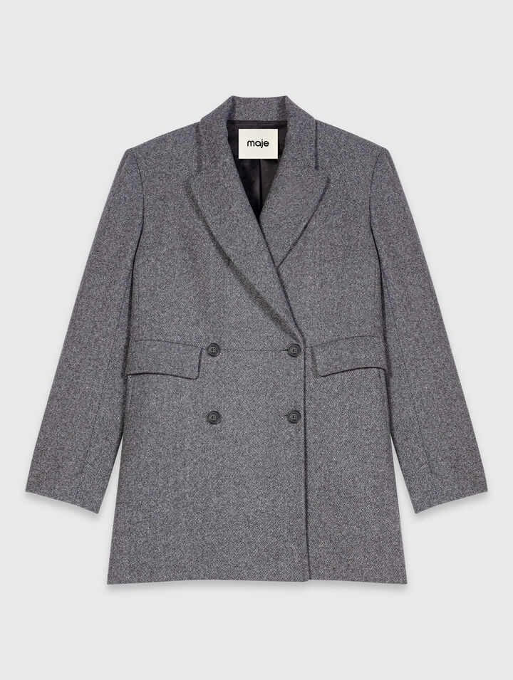 Manteau mi-long en laine m&eacute;lang&eacute;e