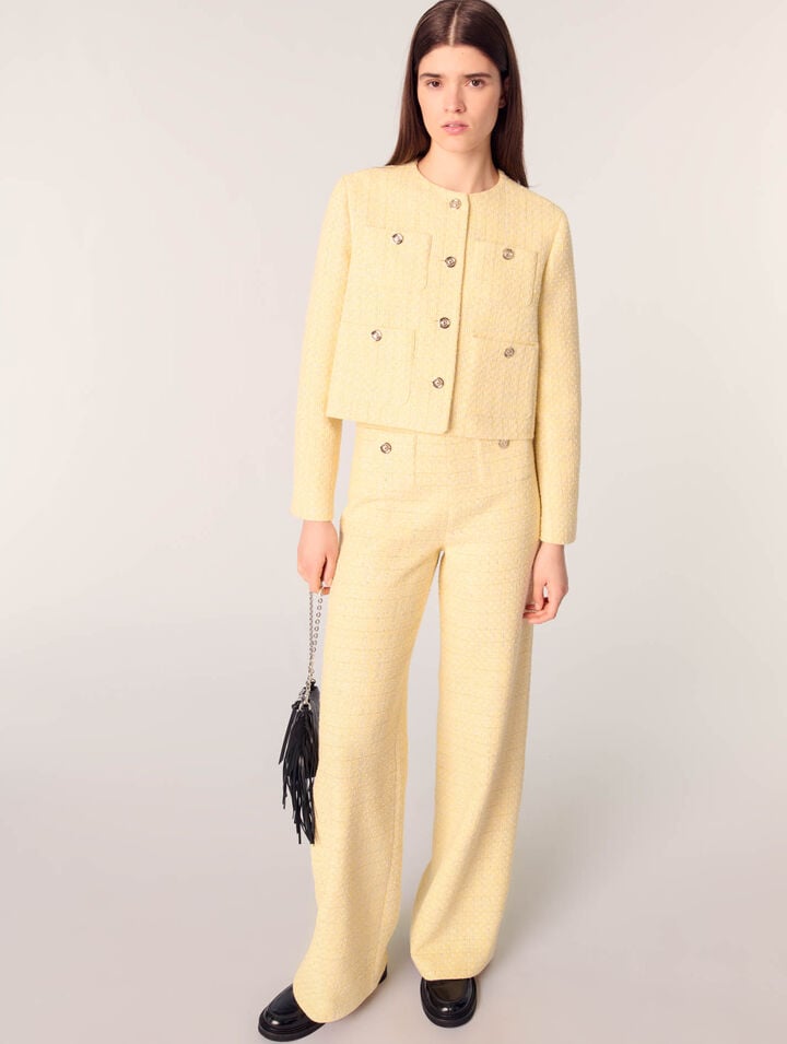 Pantalon droit en tweed et lurex