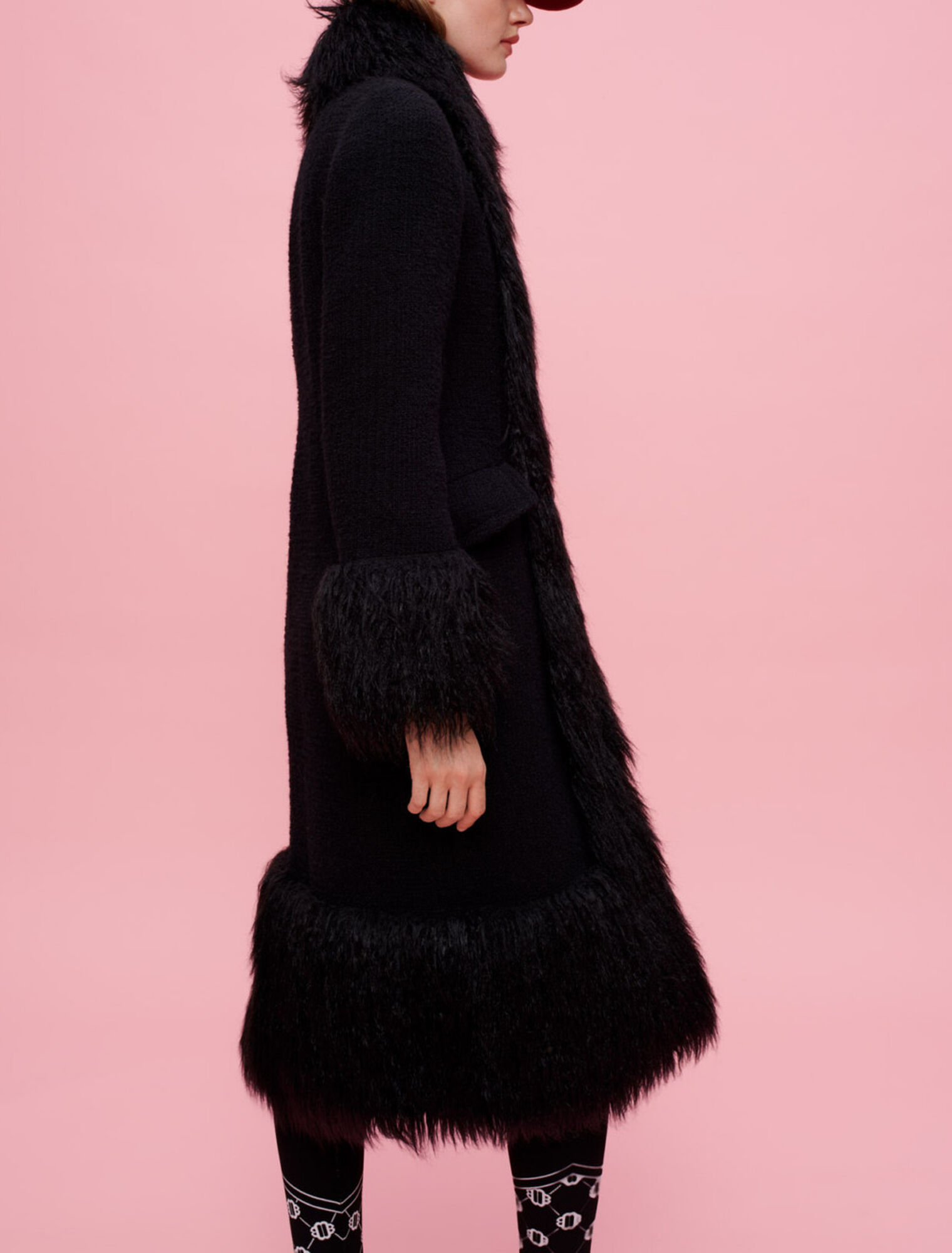 Manteau à contrastes en fausse fourrure