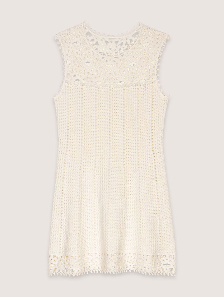 Maje Womens Blanc Sleeveless Floral-pattern Crochet-knit Mini Dress In Blanc