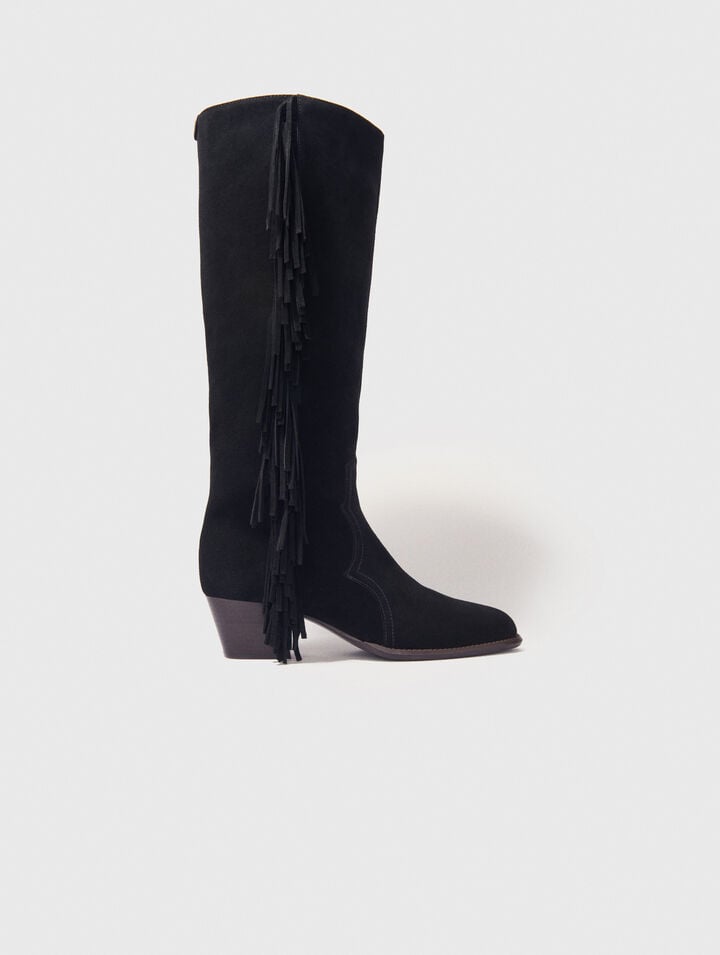 Bottes Western En Suède À Franges - Maje - Modalova