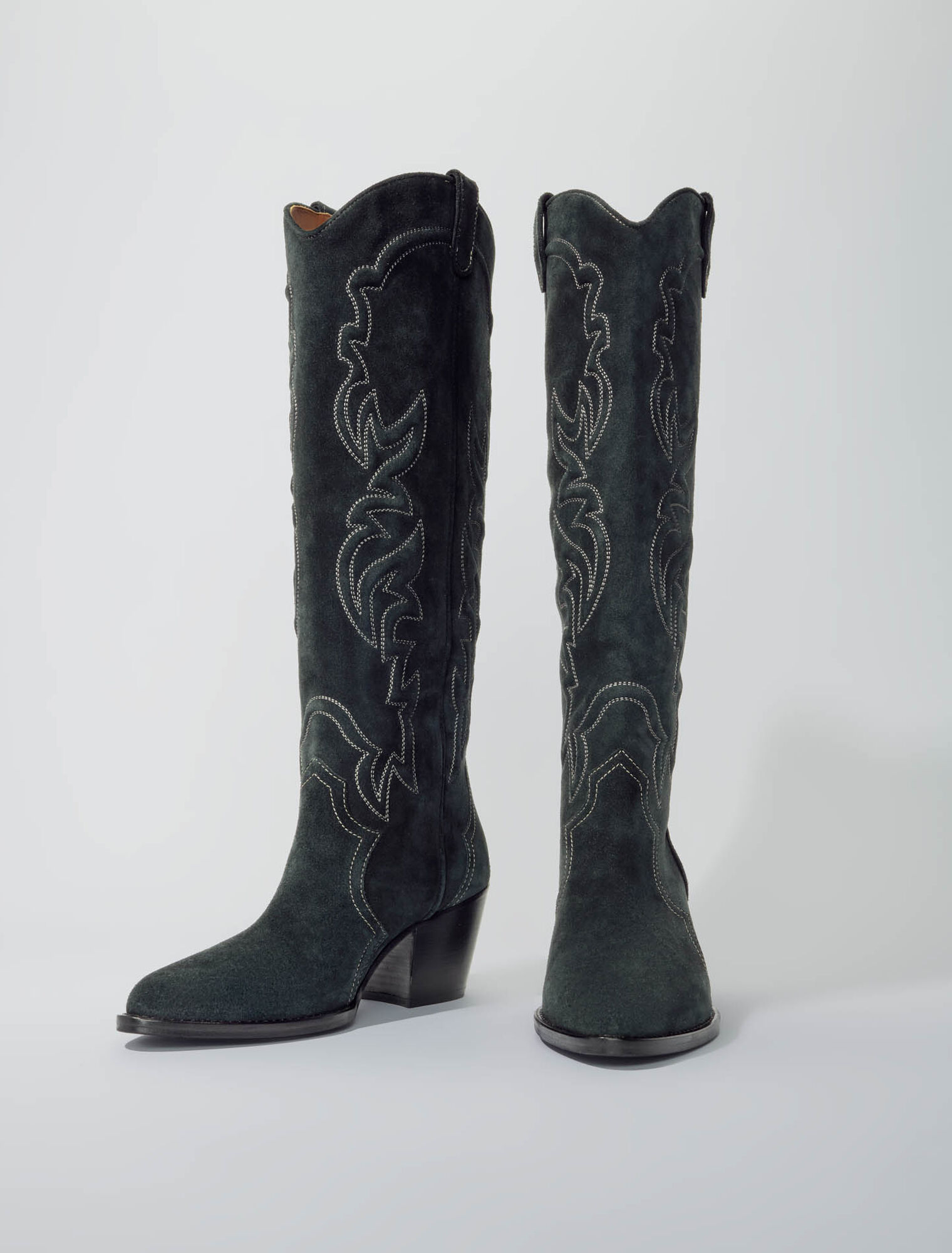 Bottes santiags en cuir suédé