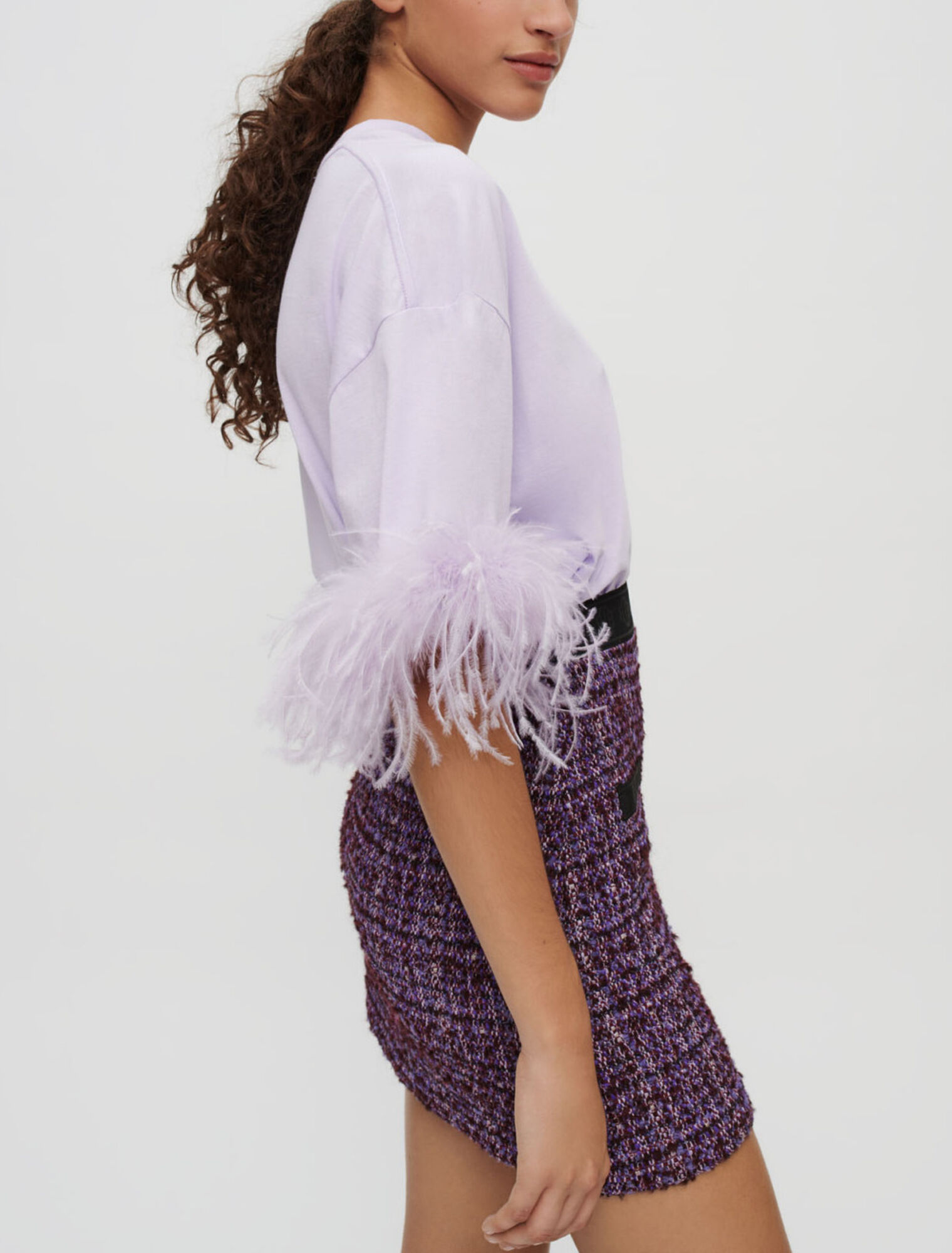Jupe en tweed violet et contrastes