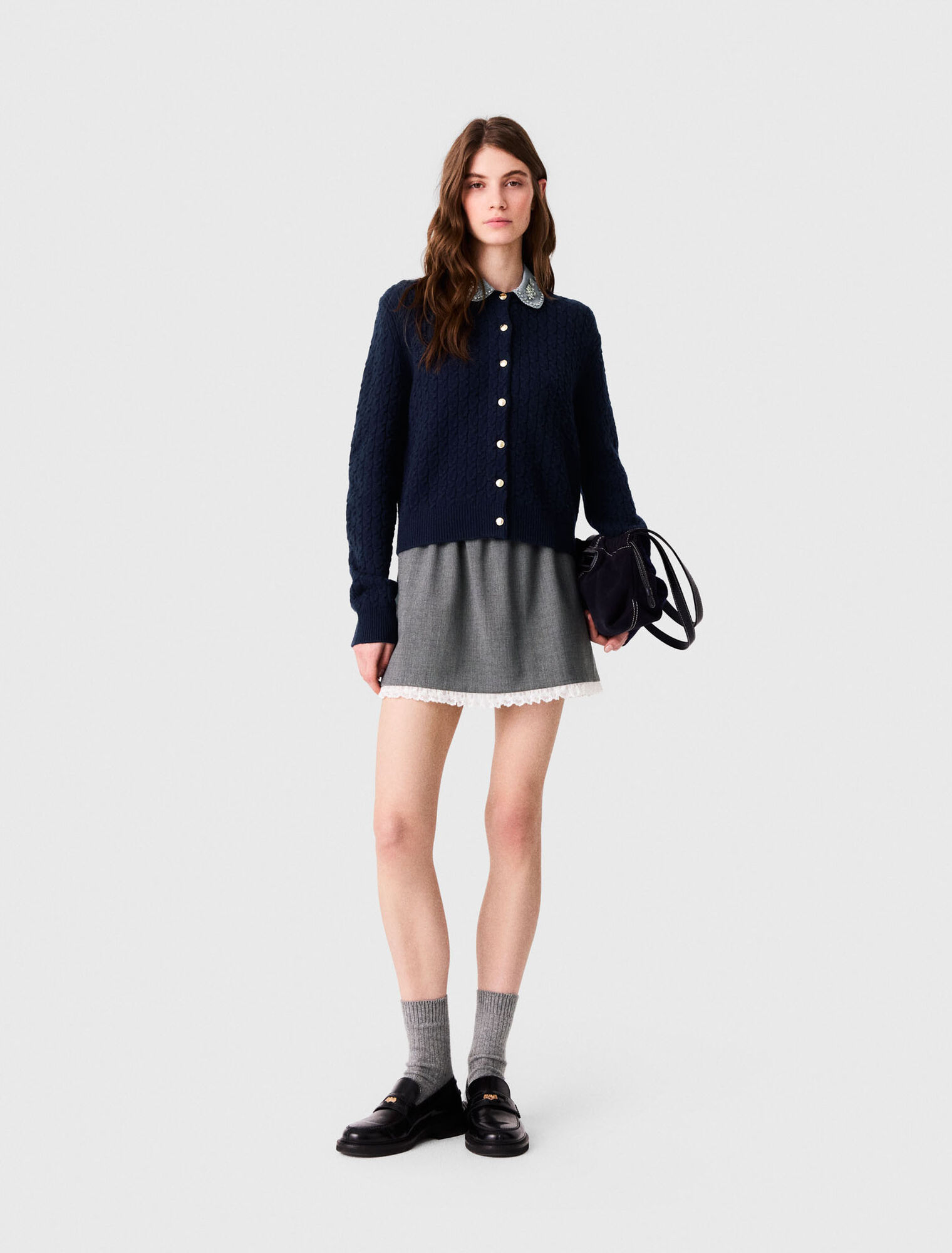 Cardigan avec col en popeline