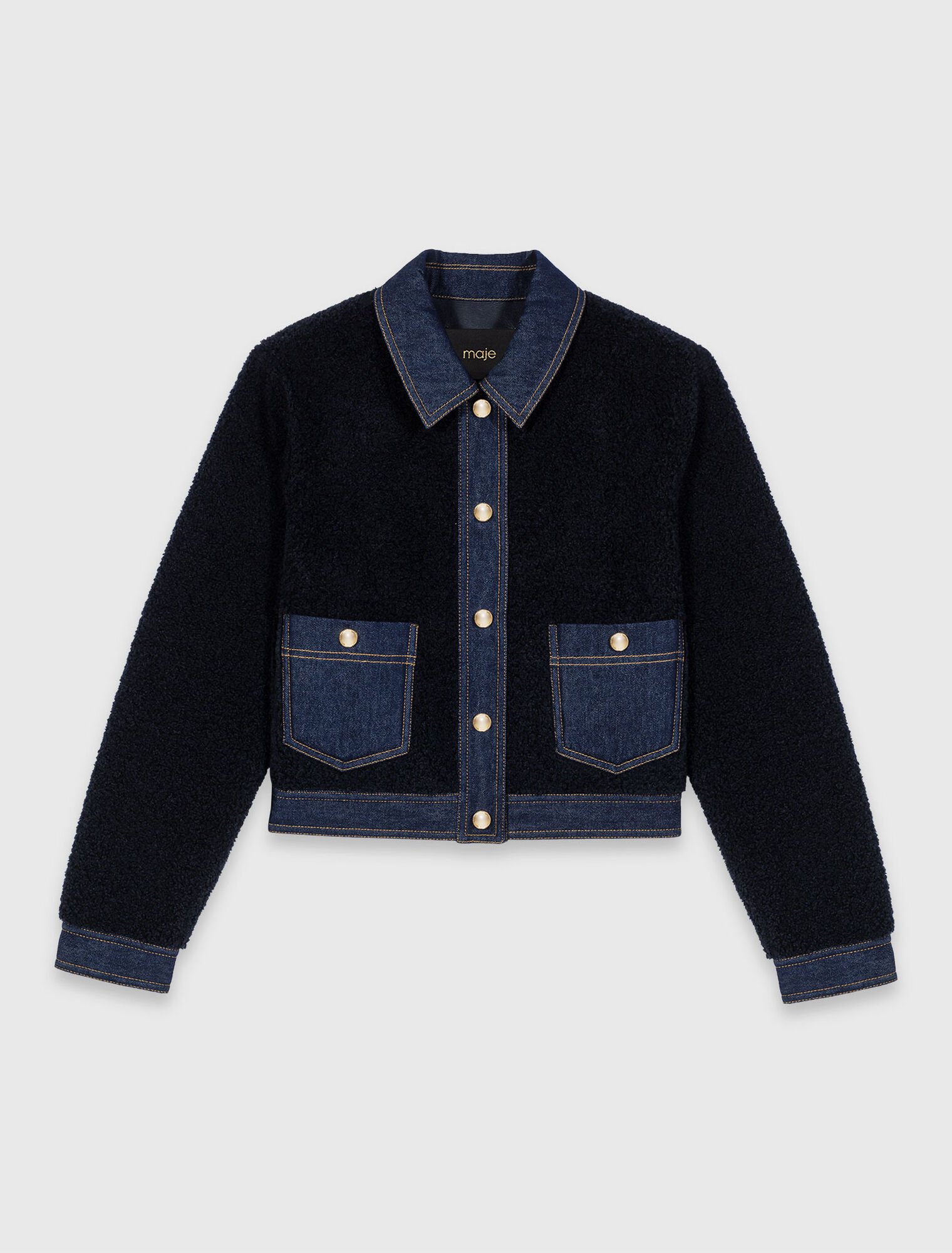 Blouson bouclette et d&eacute;tails denim