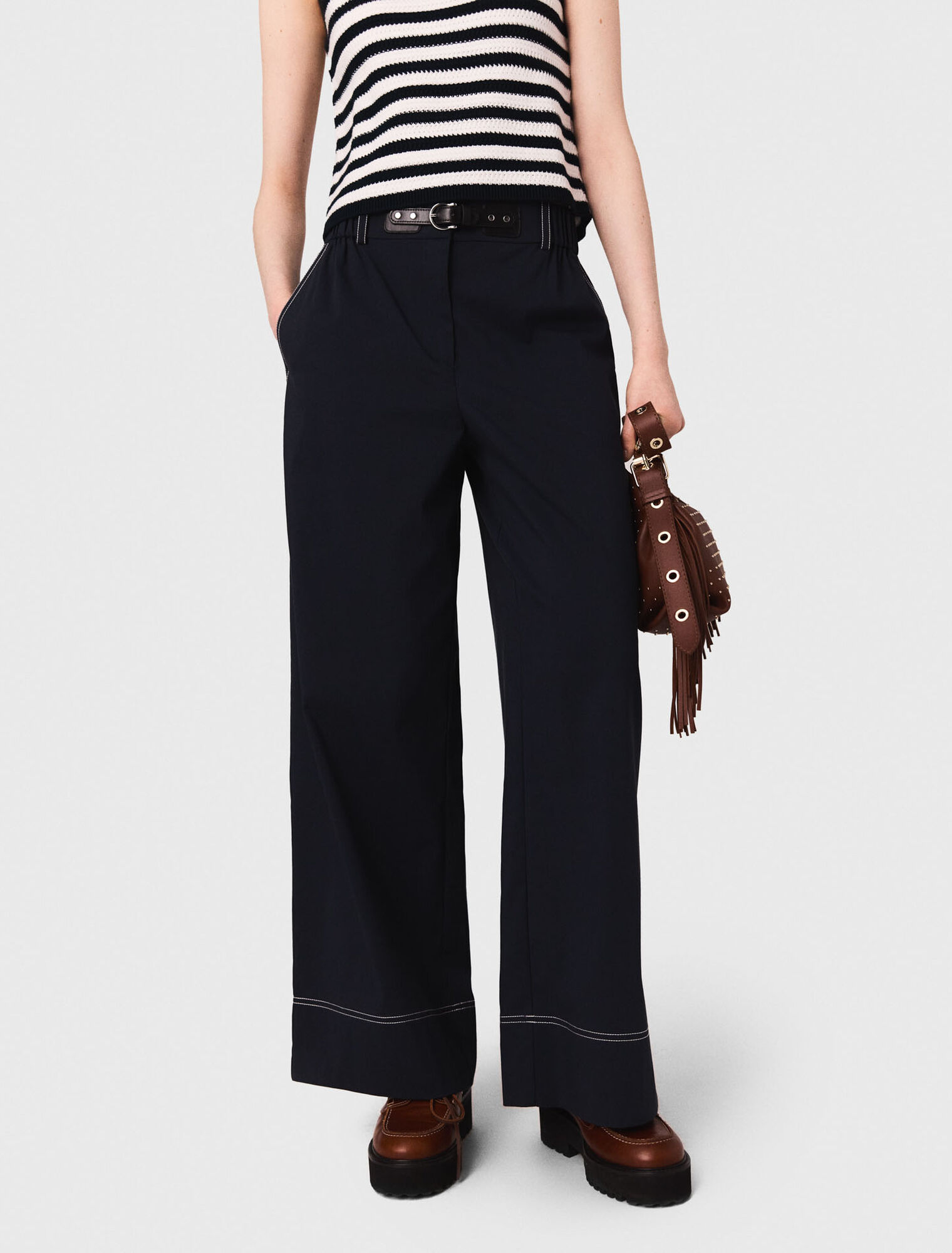 Pantalon en coton à ceinture cuir